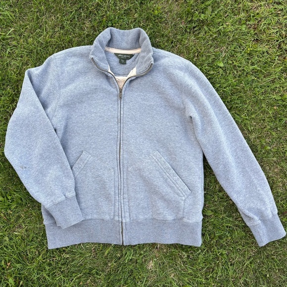 Eddie Bauer Sherpa Lined Gray Full Zip Sweatshirt Jacket Mens XL - Picture 1 of 10